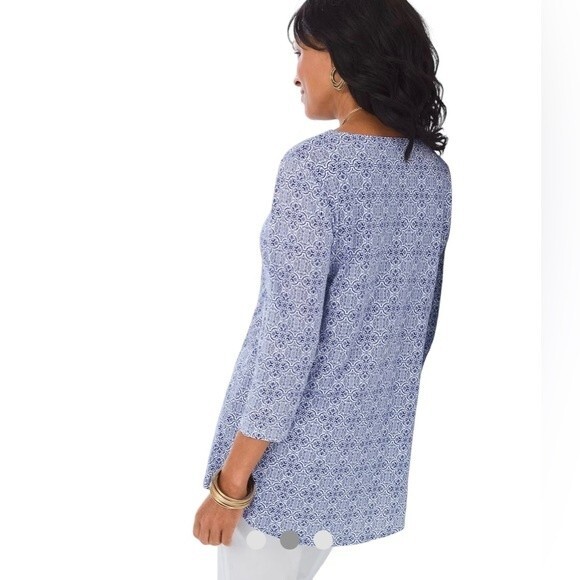 Chico's Medallion Tiles Tee Top 3/4 Sleeve V-neckline High Low Cotton Modal Soft - Picture 3 of 16